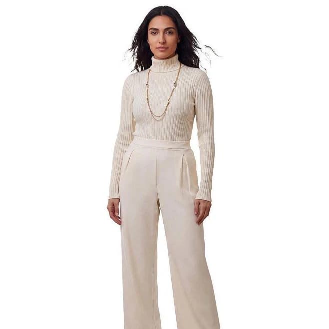 A cream ribbed turtleneck